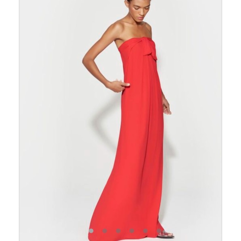 Halston Heritage Strapless Coral-Red Maxi Gown